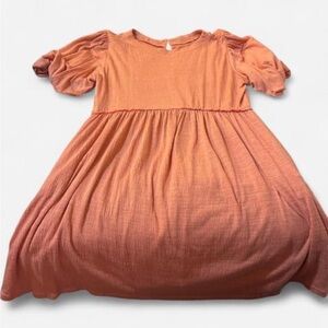Girls' Peach Puff Sleeve Dress
